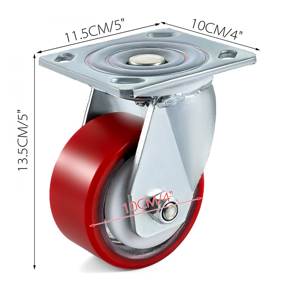 VEVOR 4 Pack Caster Wheels 4 x 2 Inch Polyurethane Swivel Caster 360 Degrees Heavy Duty Casters Iron Core Top Plate 700LBS Capacity per Wheel