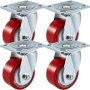 VEVOR 4 Pack Caster Wheels 4 x 2 Inch Polyurethane Swivel Caster 360 Degrees Heavy Duty Casters Iron Core Top Plate 700LBS Capacity per Wheel