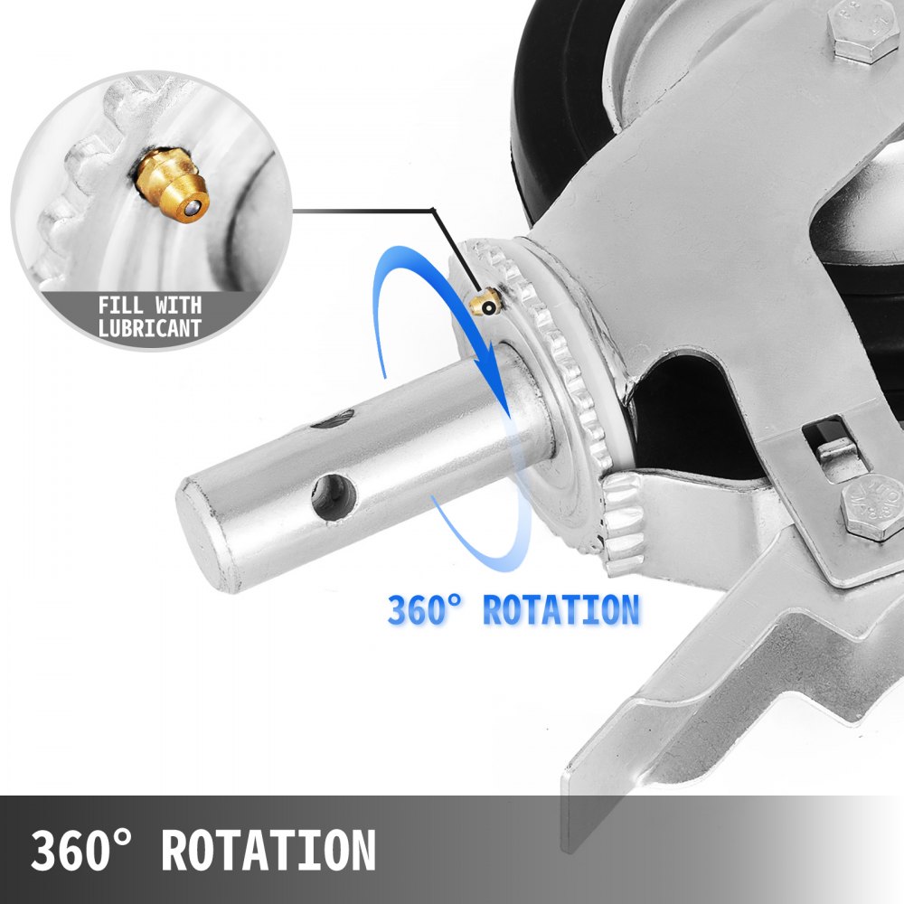 Scaffold Caster 8" X 2" 4 Pcs Black Pu Wheel Foot Brake 1100lbs