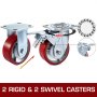 VEVOR 4 Pack 5 x 2 Inch Caster Wheels 2 Rigid and 2 Swivel Casters with Dual Locking Polyurethane Iron Core Plate 800LBS Capacity per Wheel