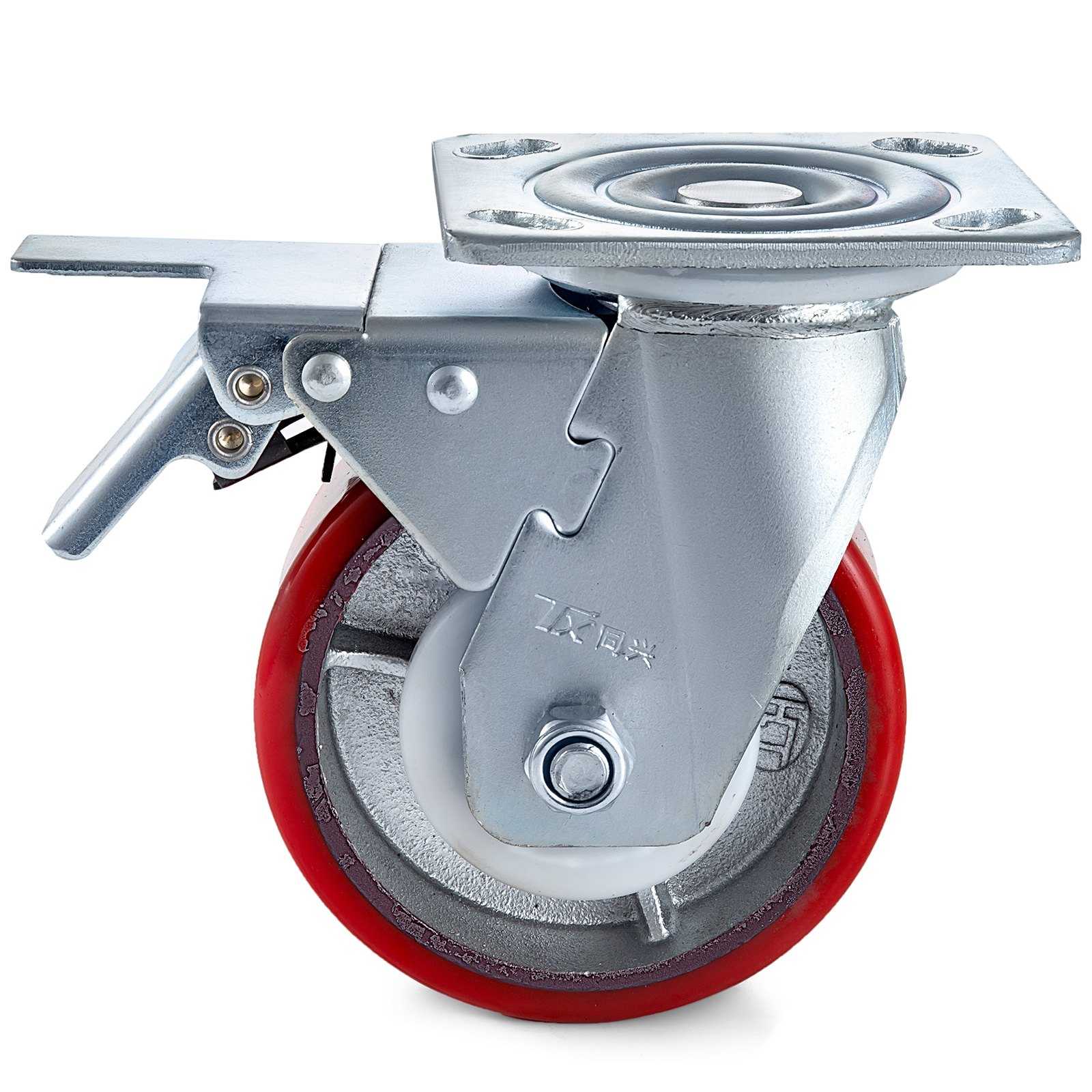 VEVOR 4 Pack 5 x 2 Inch Caster Wheels 2 Rigid and 2 Swivel Casters with Dual Locking Polyurethane Iron Core Plate 800LBS Capacity per Wheel