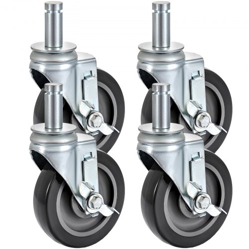 4 Pack 5" Heavy Duty Scaffolding Steel Core Polyurethane Swivel Casters With Side Brake 260LBS Capacity Per Wheel
