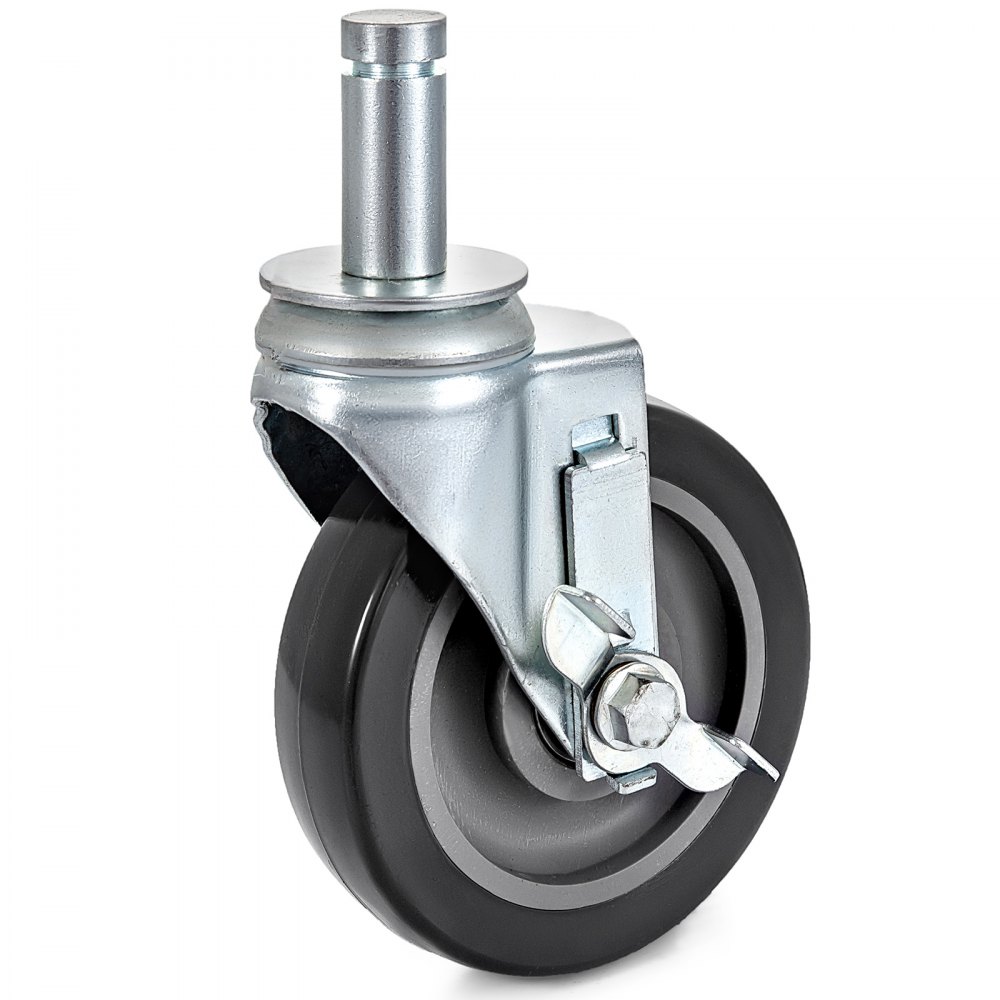 4 Pack 5" Heavy Duty Scaffolding Steel Core Polyurethane Swivel Casters With Side Brake 260LBS Capacity Per Wheel