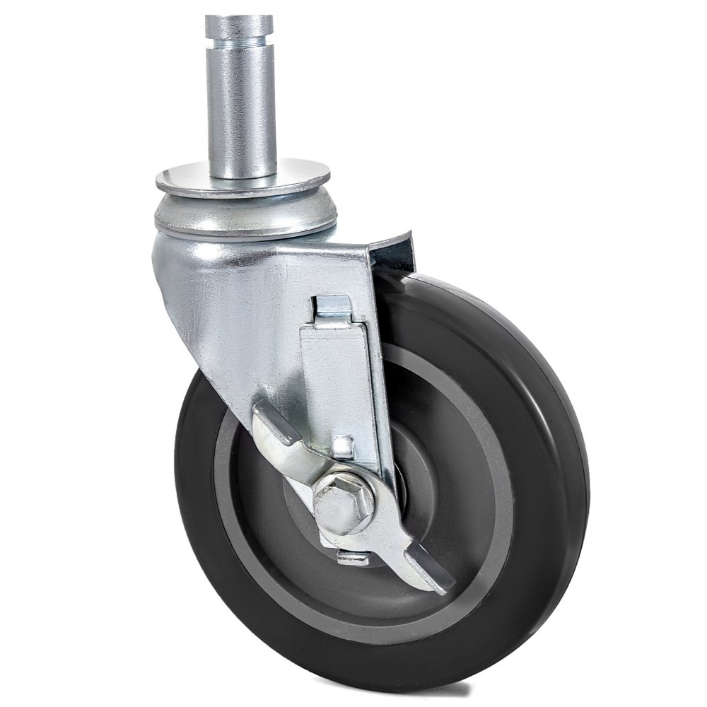4 Pack 5" Heavy Duty Scaffolding Steel Core Polyurethane Swivel Casters With Side Brake 260LBS Capacity Per Wheel