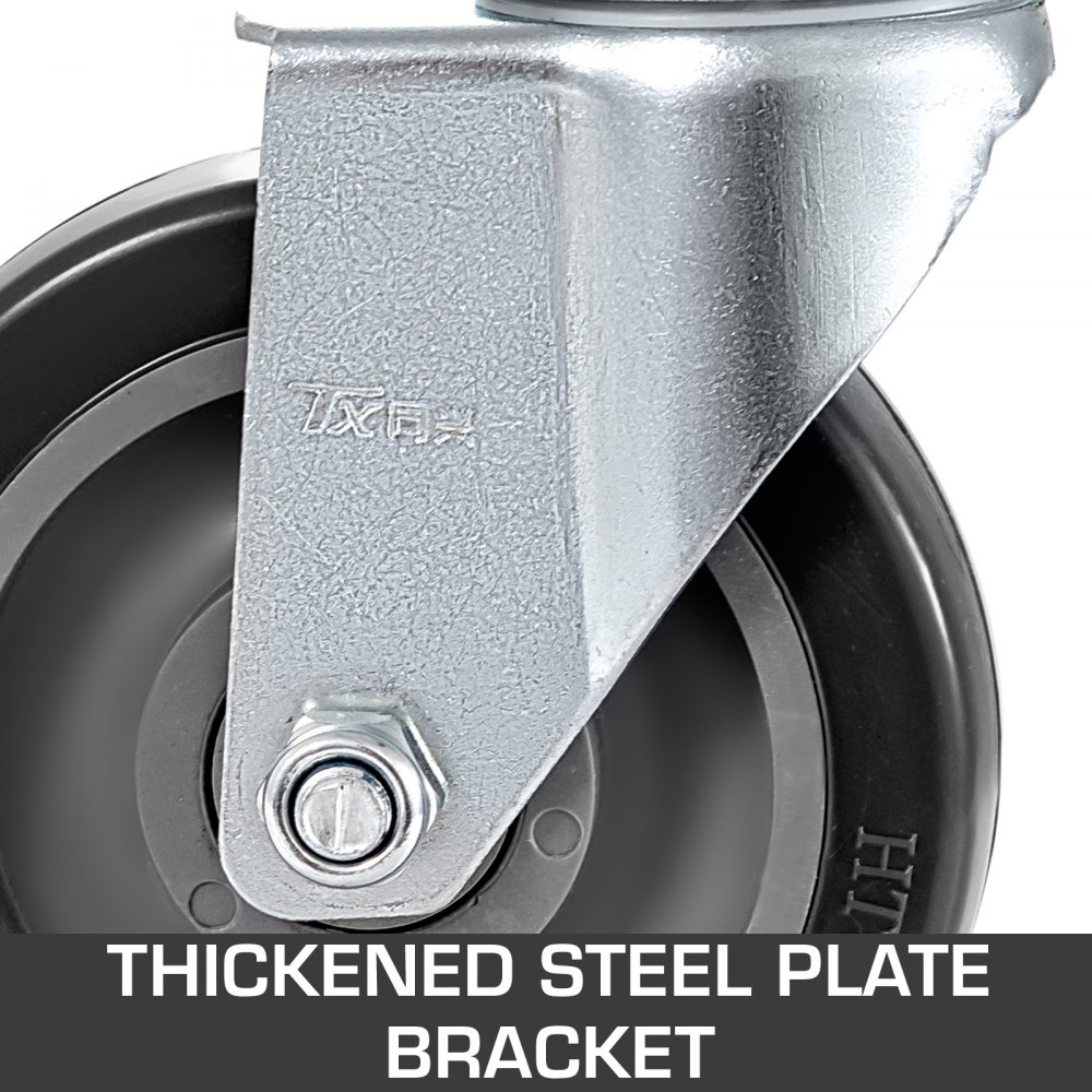 4 Pack 5" Heavy Duty Scaffolding Steel Core Polyurethane Swivel Casters With Side Brake 260LBS Capacity Per Wheel
