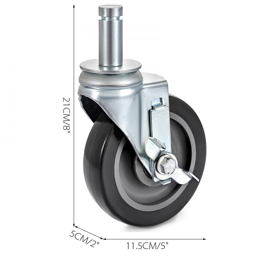 4 Pack 5" Heavy Duty Scaffolding Steel Core Polyurethane Swivel Casters With Side Brake 260LBS Capacity Per Wheel