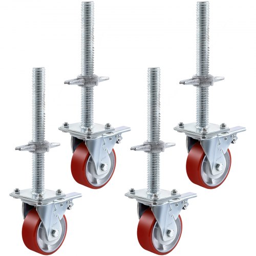 VEVOR 4 Pack 5 Inch Iron Core Polyurethane Swivel Caster With Dual Locking Brake Adjustable Legs 1100LBS Capacity per Wheel