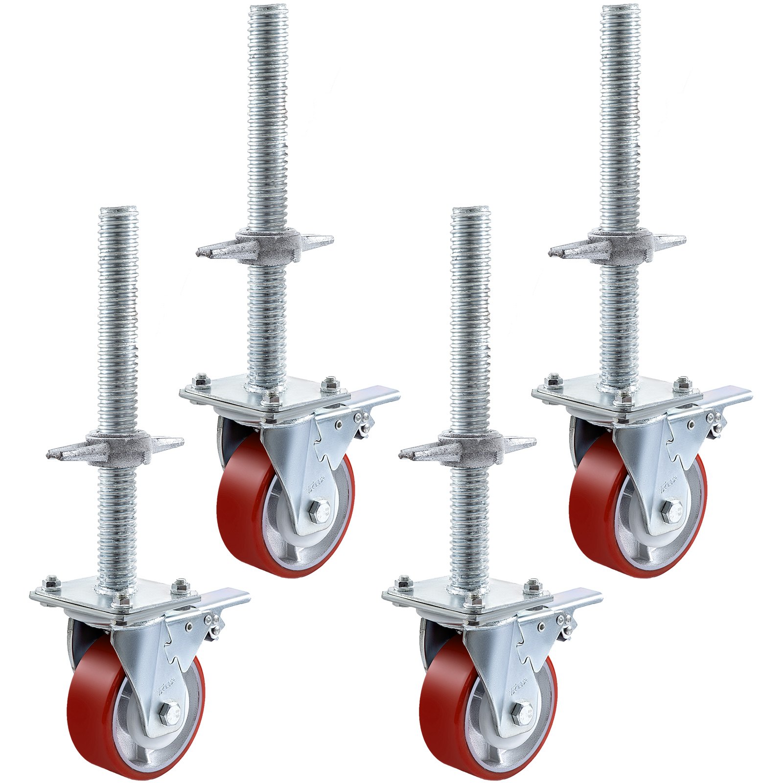 VEVOR 4 Pack 5 Inch Iron Core Polyurethane Swivel Caster With Dual Locking Brake Adjustable Legs 1100LBS Capacity per Wheel