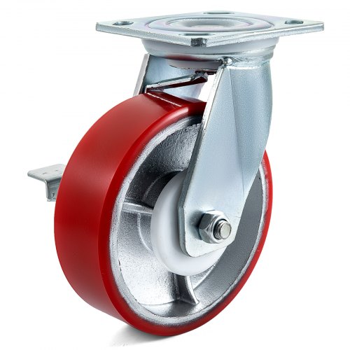 VEVOR 4 Pack 6 x 2 Inch Caster Wheels 2 Rigid and 2 Swivel Casters with Side Brake Polyurethane Iron Core Plate 1000LBS Capacity Per Wheel