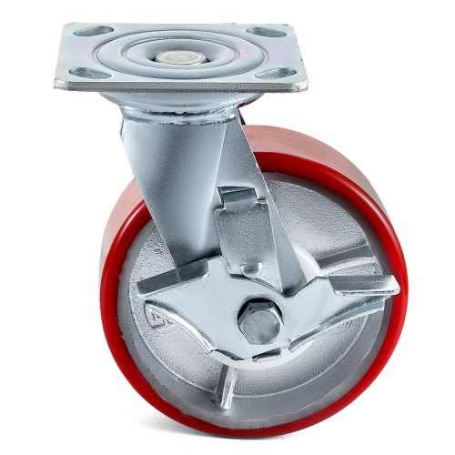 VEVOR 4 Pack 6 x 2 Inch Caster Wheels 2 Rigid and 2 Swivel Casters with Side Brake Polyurethane Iron Core Plate 1000LBS Capacity Per Wheel