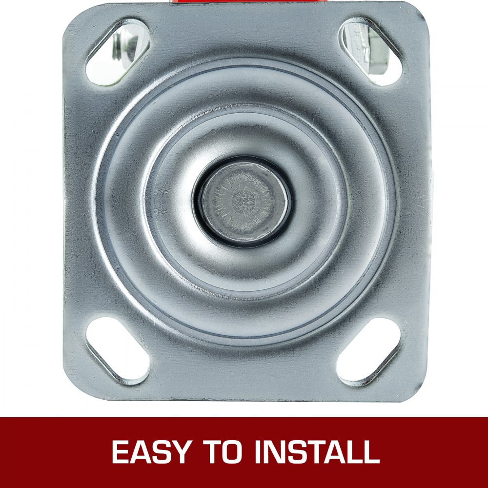 VEVOR caster wheels, easy to install, close-up of metal mounting plate.