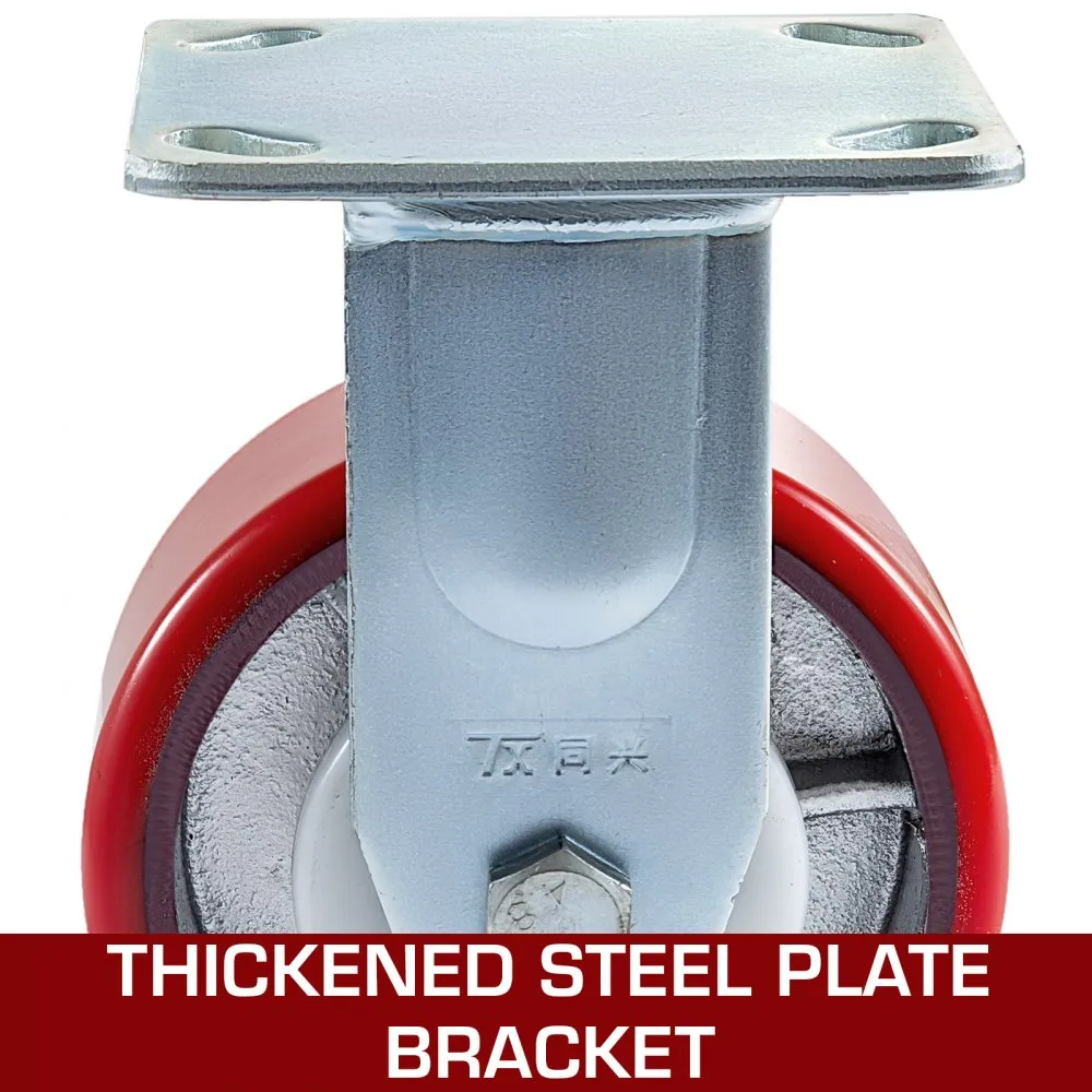VEVOR 4 Pack 6 x 2 Inch Caster Wheels 2 Rigid and 2 Swivel Casters with Side Brake Polyurethane Iron Core Plate 1000LBS Capacity Per Wheel