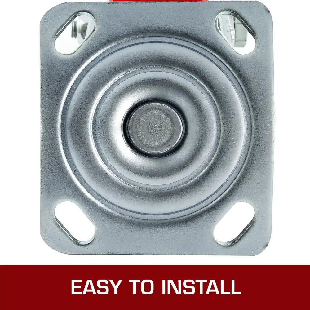 VEVOR 4 Pack 6 x 2 Inch Caster Wheels 2 Rigid and 2 Swivel Casters with Side Brake Polyurethane Iron Core Plate 1000LBS Capacity Per Wheel