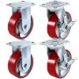 VEVOR 4 Pack 6 x 2 Inch Caster Wheels 2 Rigid and 2 Swivel Casters with Side Brake Polyurethane Iron Core Plate 1000LBS Capacity Per Wheel
