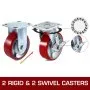 VEVOR 4 Pack 6 x 2 Inch Caster Wheels 2 Rigid and 2 Swivel Casters with Side Brake Polyurethane Iron Core Plate 1000LBS Capacity Per Wheel