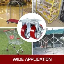 VEVOR 4 Pack 6 x 2 Inch Caster Wheels 2 Rigid and 2 Swivel Casters with Side Brake Polyurethane Iron Core Plate 1000LBS Capacity Per Wheel