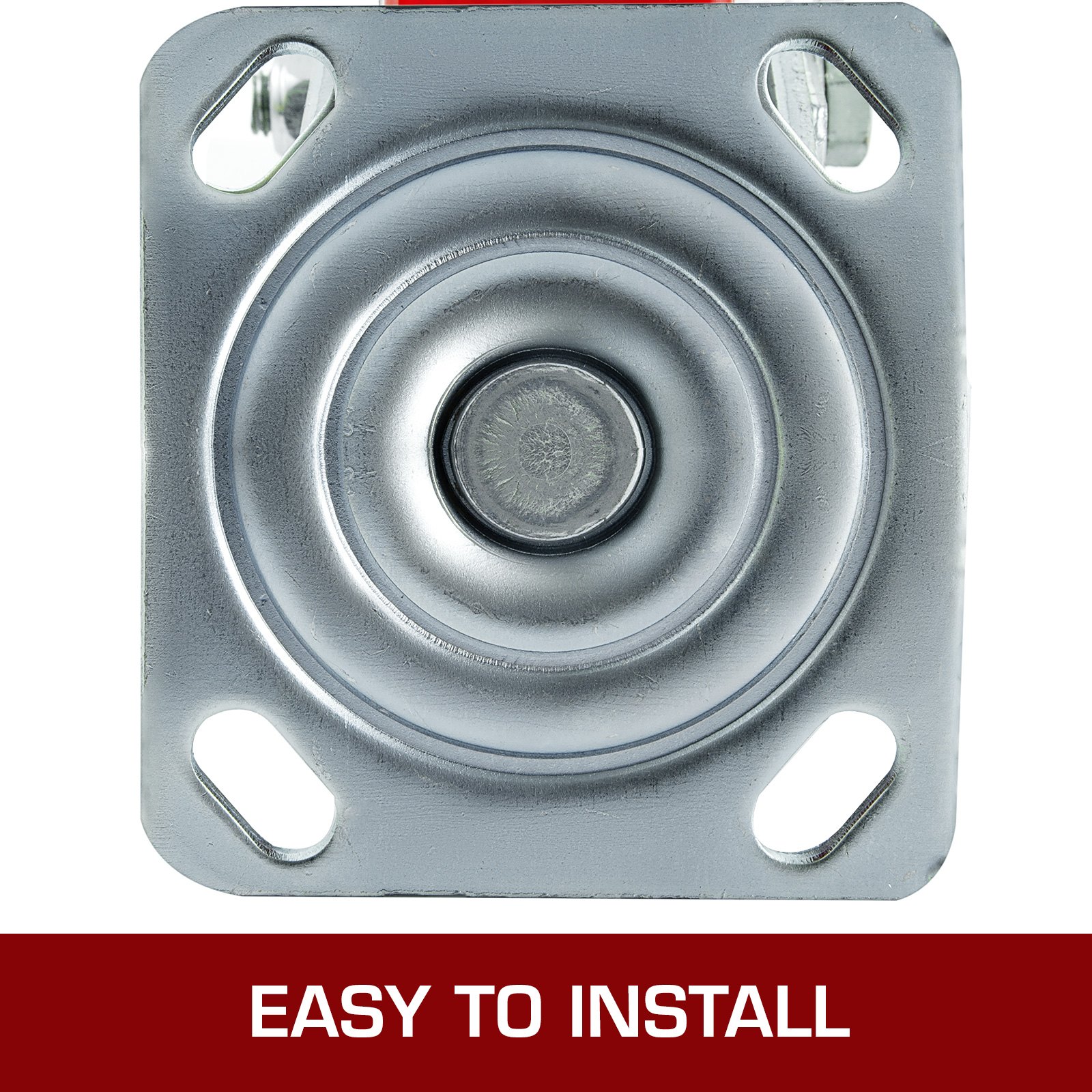 VEVOR caster wheels, easy to install, close-up of metal mounting plate.