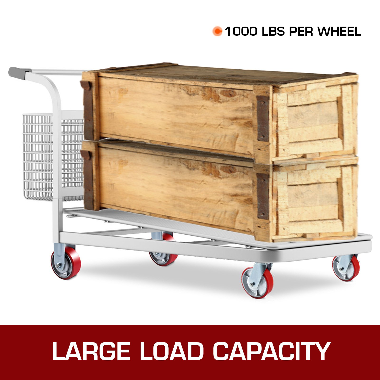 VEVOR 4 Pack 6 x 2 Inch Caster Wheels 2 Rigid and 2 Swivel Casters with Side Brake Polyurethane Iron Core Plate 1000LBS Capacity Per Wheel