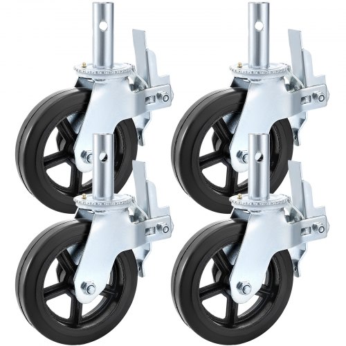 VEVOR 4 Pack Scaffolding Caster Wheels 8 x 2 Inch with Dual Locking Rubber Swivel Caster 360 Degrees Heavy Duty Casters 1100LBS Capacity per Wheel