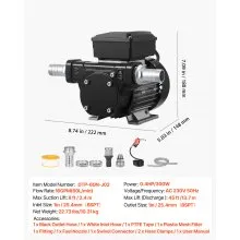 VEVOR Fuel Transfer Pump 110V, 16 GPM 60 L/min, AC Electric Oil Transfer Pump for Diesel Kerosene Biodiesel, with Auto Fuel Nozzle & 2 Hoses, 45 ft/13.7 m Max Lift, for Vehicles, Construction Sites