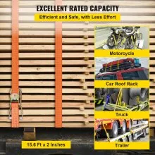 VEVOR Ratchet Tie Down Straps, 2'' x 15.6' Heavy Duty Ratchet Straps with Snap Hooks, 4000 lbs Working Load, 4 Pack Tie Down Set Includes 8 Axle Straps for Moving Motorcycle, Cargo & Daily Use