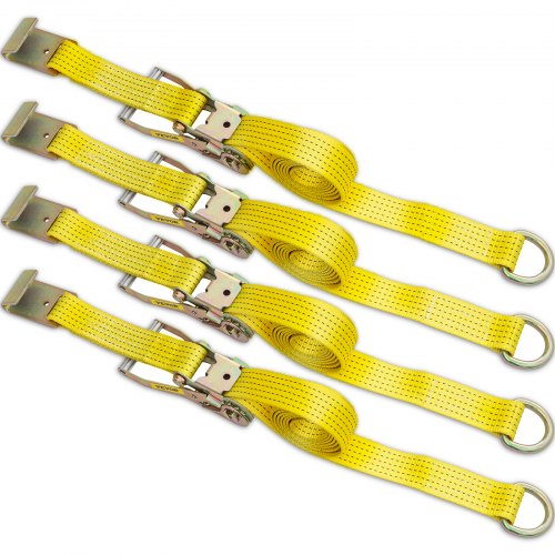 VEVOR Correas de amarre con trinquete, correas de trinquete resistentes de 2 x 9,8 pies con un solo gancho, carga de trabajo de 4000 libras, juego de 4 amarres para mover motocicletas, carga y uso diario