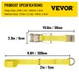 VEVOR Ratchet Tie Down Strap, 9.8Ft x 2in Polyester Ratchet Strap 4000 Lbs Working Load, 4 PCs Heavy Duty Car Strap with Single Hook, Car Tie Down Strap with Metal Ratchet, Security Fastening, Yellow