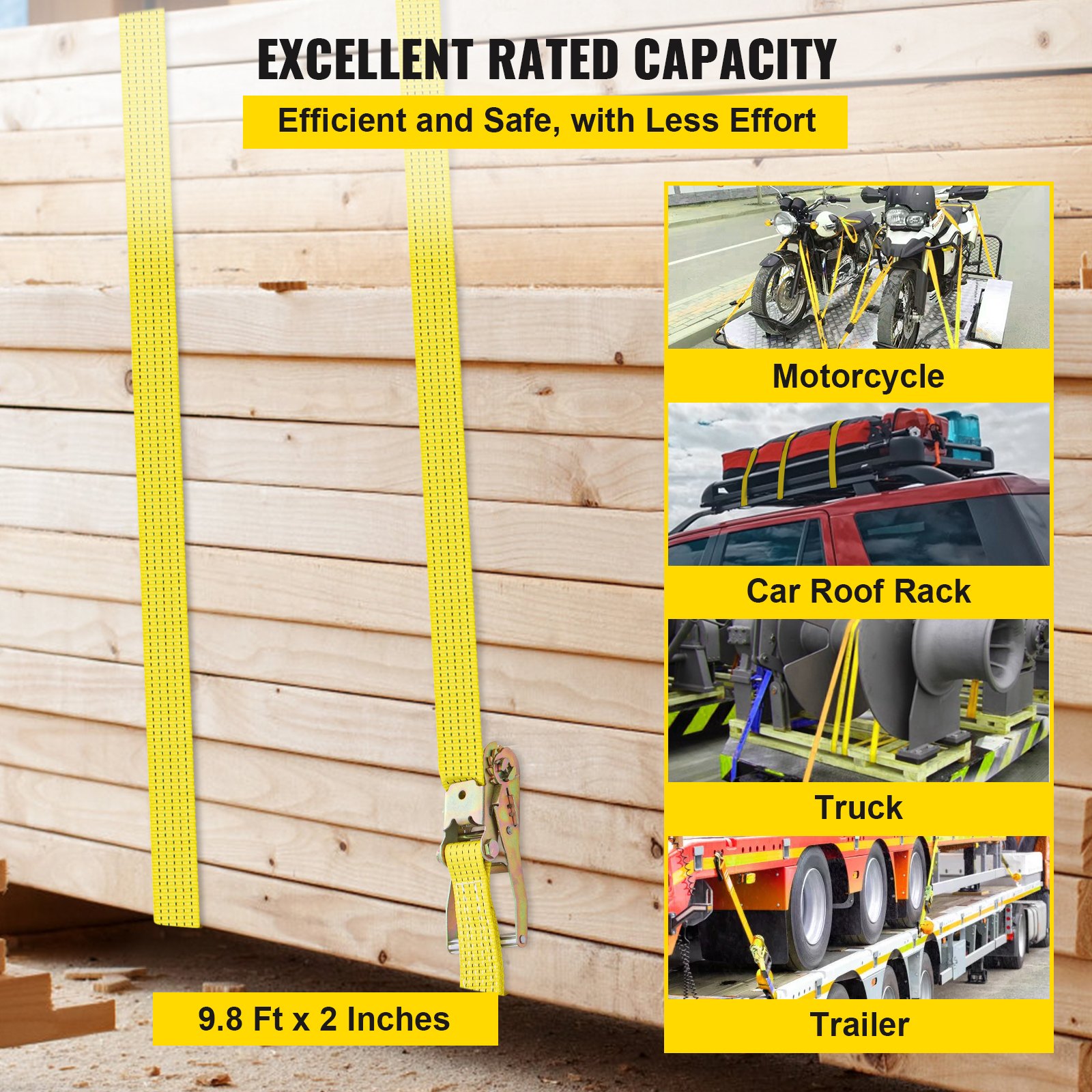 VEVOR Ratchet Tie Down Straps, 2'' x 9.8' Heavy Duty Ratchet Straps with Single Hook, 4000 lbs Working Load, 4 Pack Tie Down Set for Moving Motorcycle, Cargo & Daily Use