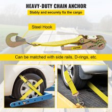 VEVOR Ratchet Tie Down Strap, 15.6FT x 2in Polyester Ratchet Strap 4000 Lbs Working Load, 12 PCs Heavy Duty Car Straps with Double Hooks, Car Tie Down Strap with Chain Anchors, Security Fastening, Yel