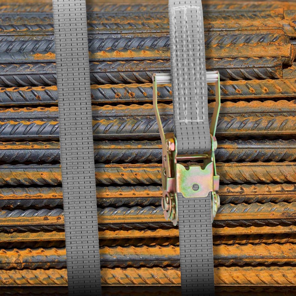 Correas de amarre con trinquete VEVOR, 2' x 15.6', resistentes, con ganchos a presión, carga de trabajo de 4000 lb, paquete de 4. Incluye 8 correas de eje para mover motocicletas, carga y uso diario.