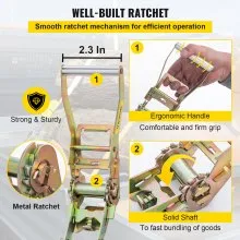 VEVOR Ratchet Tie Down Straps, 2'' x 15.6' Heavy Duty Ratchet Straps with Snap Hooks, 4000 lbs Working Load, 4 Pack Tie Down Set Includes 8 Axle Straps for Moving Motorcycle, Cargo & Daily Use
