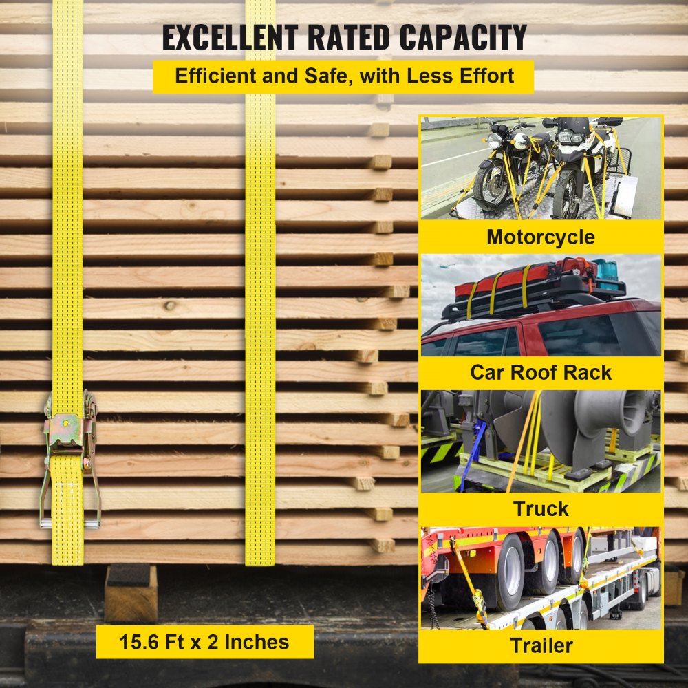 VEVOR Ratchet Tie Down Straps, 2'' x 15.6' Heavy Duty Ratchet Straps with Snap Hooks, 4000 lbs Working Load, 4 Pack Tie Down Set for Moving Motorcycle, Cargo & Daily Use