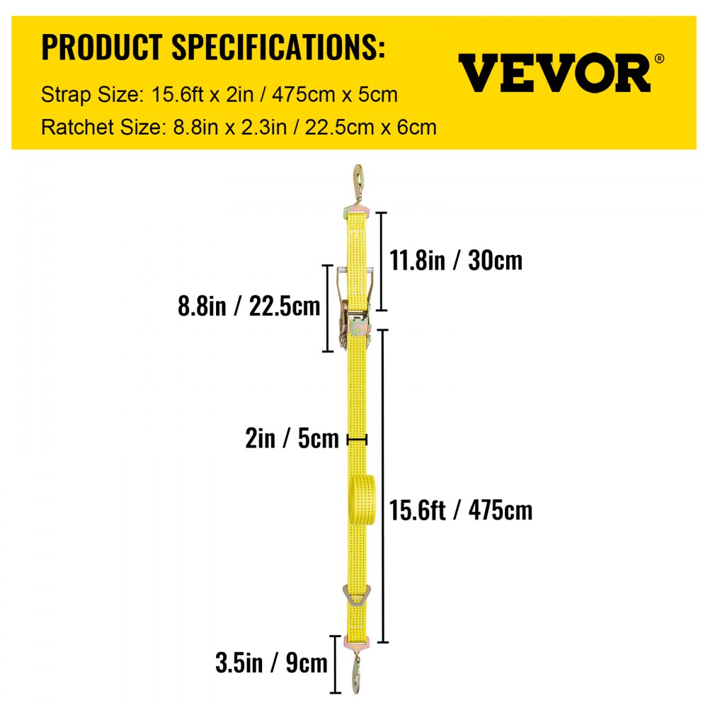 VEVOR Ratchet Tie Down Straps, 2'' x 15.6' Heavy Duty Ratchet Straps with Snap Hooks, 4000 lbs Working Load, 4 Pack Tie Down Set for Moving Motorcycle, Cargo & Daily Use