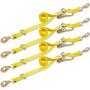 VEVOR Ratchet Tie Down Strap, 10.7Ft x 2in Polyester Ratchet Strap 4000 Lbs Working Load, 4 PCs Heavy Duty Car Straps with Double Hooks, Tie Down Strap with Chain Anchors, Security Fastening, Yellow