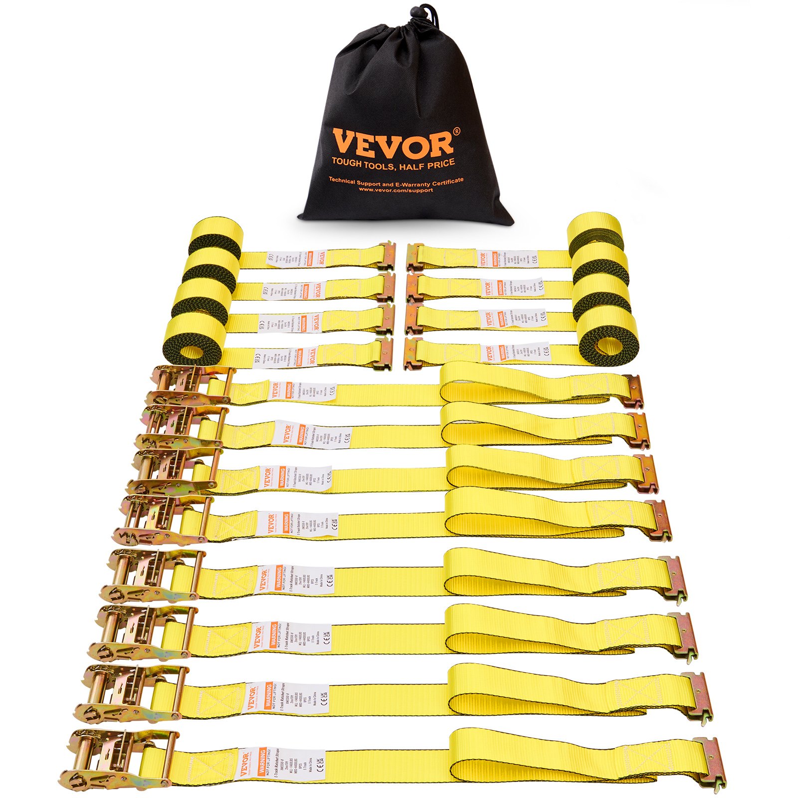 VEVOR Ratchet Tie Down Straps (8PK), 4400 lb Break Strength, E-Track Endless Ratchet with 8 Premium 2" x 15' Rachet Tie Downs Heavy Duty, for Moving Securing Cargo, Appliances, Lawn Equipment