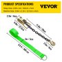VEVOR Ratchet Tie Down Strap, 9.8 Ft 2 In Polyester Ratchet Strap 4000 Lbs Working Load, 4 PCs Heavy Duty Car Strap Single Hook,  Car Tie Down Strap with Chain Anchors, Security Fastening, Green