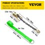 VEVOR Ratchet Tie Down Straps, 2'' x 9.8' Heavy Duty Ratchet Straps with 11.8" Chain Anchors, 4000 lbs Working Load, 4 Pack Tie Down Set for Moving Motorcycle, Cargo & Daily Use