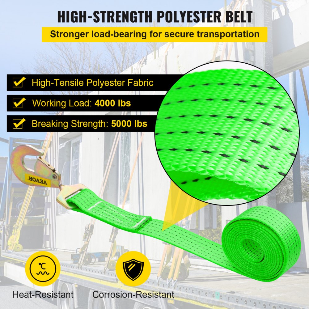 VEVOR Ratchet Tie Down Straps, 2'' x 15.6' Heavy Duty Ratchet Straps with Snap Hooks, 4000 lbs Working Load, 4 Pack Tie Down Set Includes 8 Axle Straps for Moving Motorcycle, Cargo & Daily Use