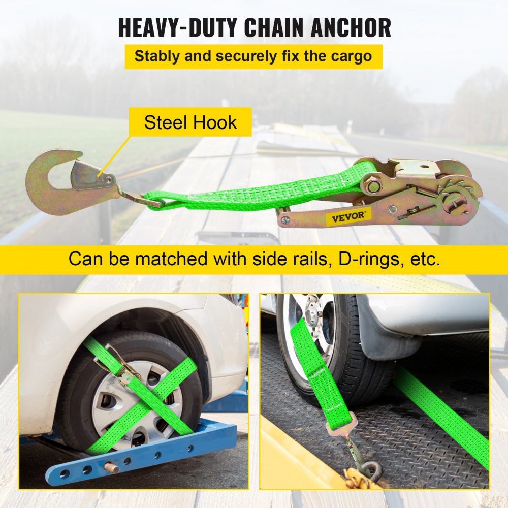 VEVOR Ratchet Tie Down Straps, 2'' x 15.6' Heavy Duty Ratchet Straps with Snap Hooks, 4000 lbs Working Load, 4 Pack Tie Down Set Includes 8 Axle Straps for Moving Motorcycle, Cargo & Daily Use