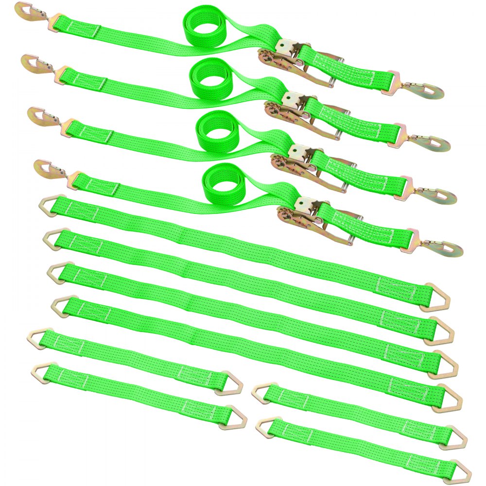 VEVOR Ratchet Tie Down Straps, 2'' x 15.6' Heavy Duty Ratchet Straps with Snap Hooks, 4000 lbs Working Load, 4 Pack Tie Down Set Includes 8 Axle Straps for Moving Motorcycle, Cargo & Daily Use