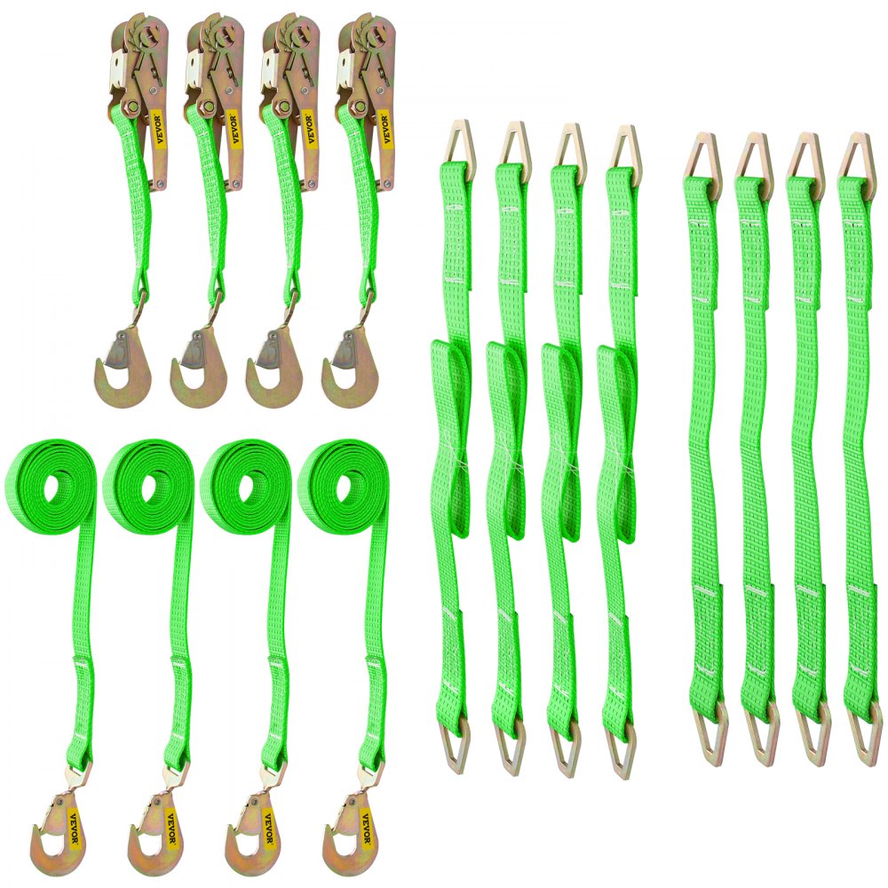 VEVOR Ratchet Tie Down Straps, 2'' x 15.6' Heavy Duty Ratchet Straps with Snap Hooks, 4000 lbs Working Load, 4 Pack Tie Down Set Includes 8 Axle Straps for Moving Motorcycle, Cargo & Daily Use