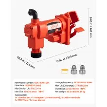VEVOR Fuel Transfer Pump 110V, 15 GPM 57 L/min, AC Electric Oil Transfer Pump, 8 ft/2.4 m Max Suction Lift, 37 ft/11.28 m Max Lift, Overheat Protection, for Gasoline Diesel Kerosene Biodiesel Ethanol