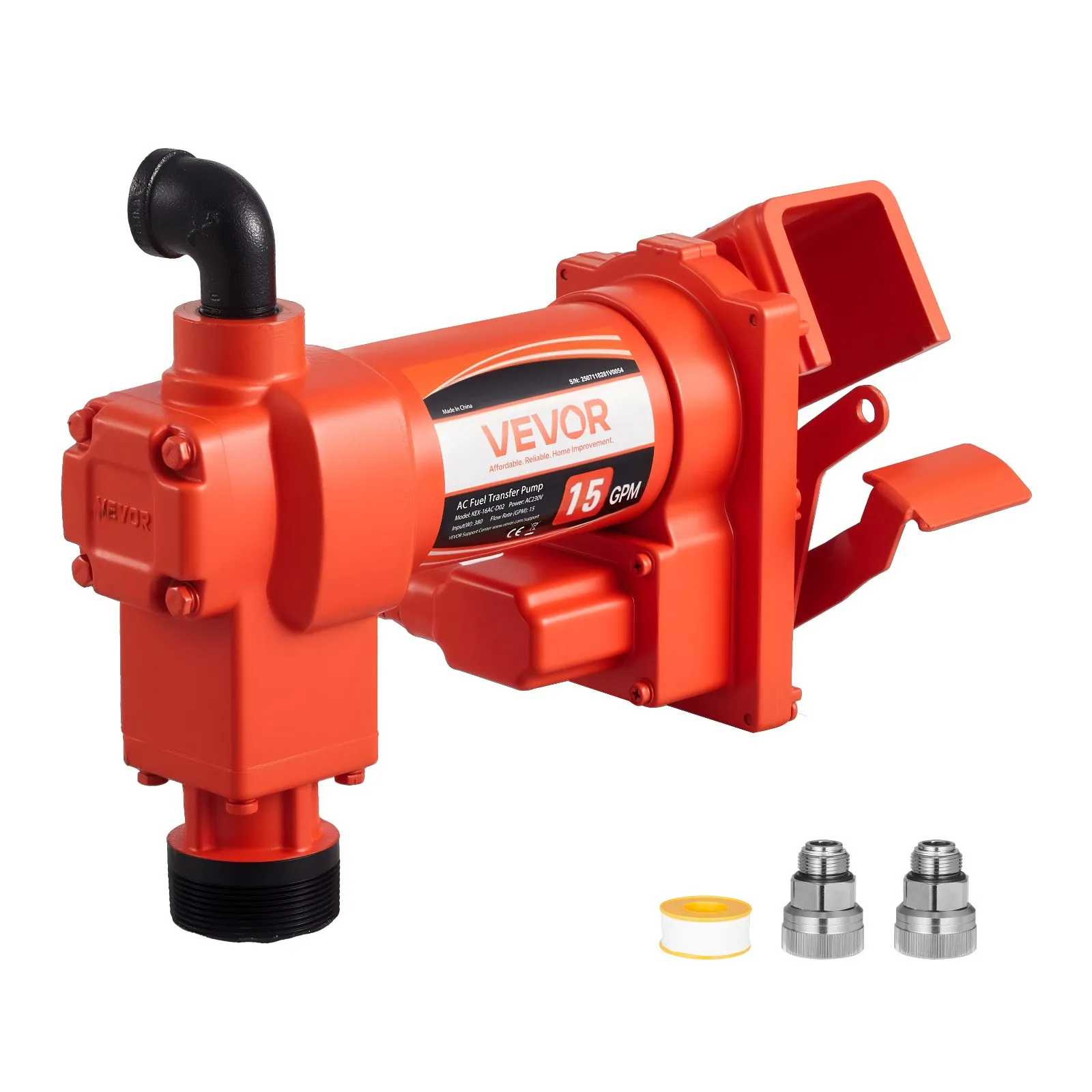 VEVOR Fuel Transfer Pump 110V, 15 GPM 57 L/min, AC Electric Oil Transfer Pump, 8 ft/2.4 m Max Suction Lift, 37 ft/11.28 m Max Lift, Overheat Protection, for Gasoline Diesel Kerosene Biodiesel Ethanol