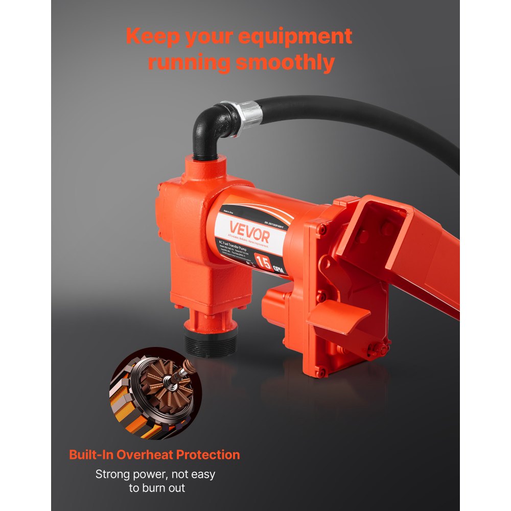 VEVOR Fuel Transfer Pump 230V, 15 GPM 57 L/min, AC Electric Oil Transfer Pump, with Auto Shut-Off Fuel Nozzle & Discharge Hose, High Flow Kit for Gasoline, Diesel, Kerosene, Biodiesel, Ethanol Blends