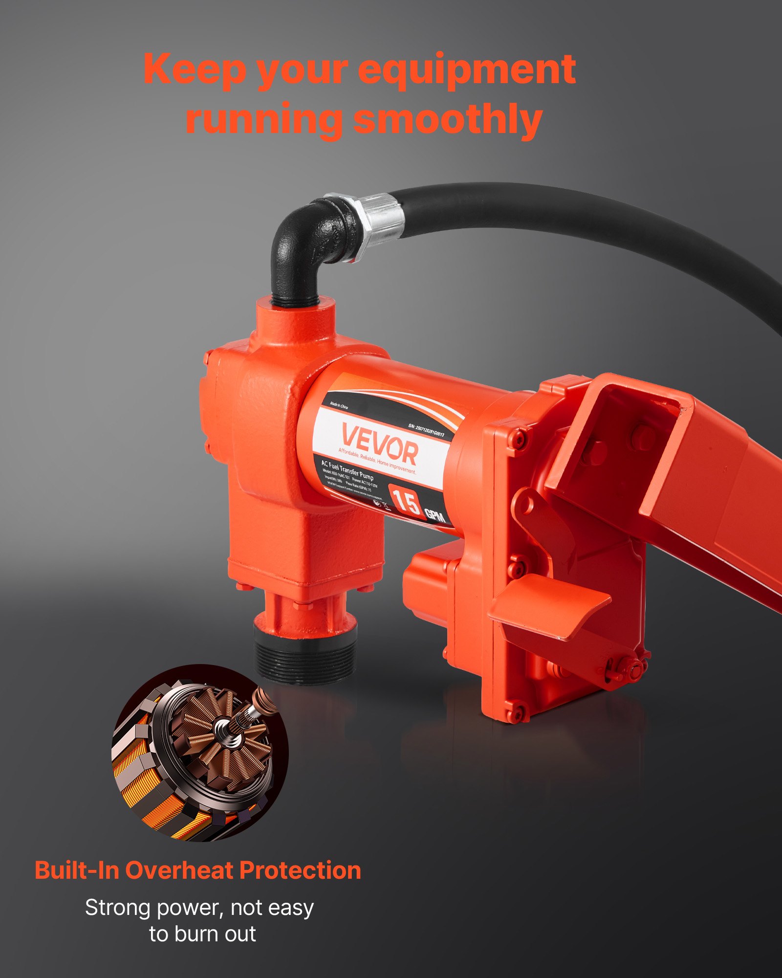 VEVOR Fuel Transfer Pump 230V, 15 GPM 57 L/min, AC Electric Oil Transfer Pump, with Auto Shut-Off Fuel Nozzle & Discharge Hose, High Flow Kit for Gasoline, Diesel, Kerosene, Biodiesel, Ethanol Blends