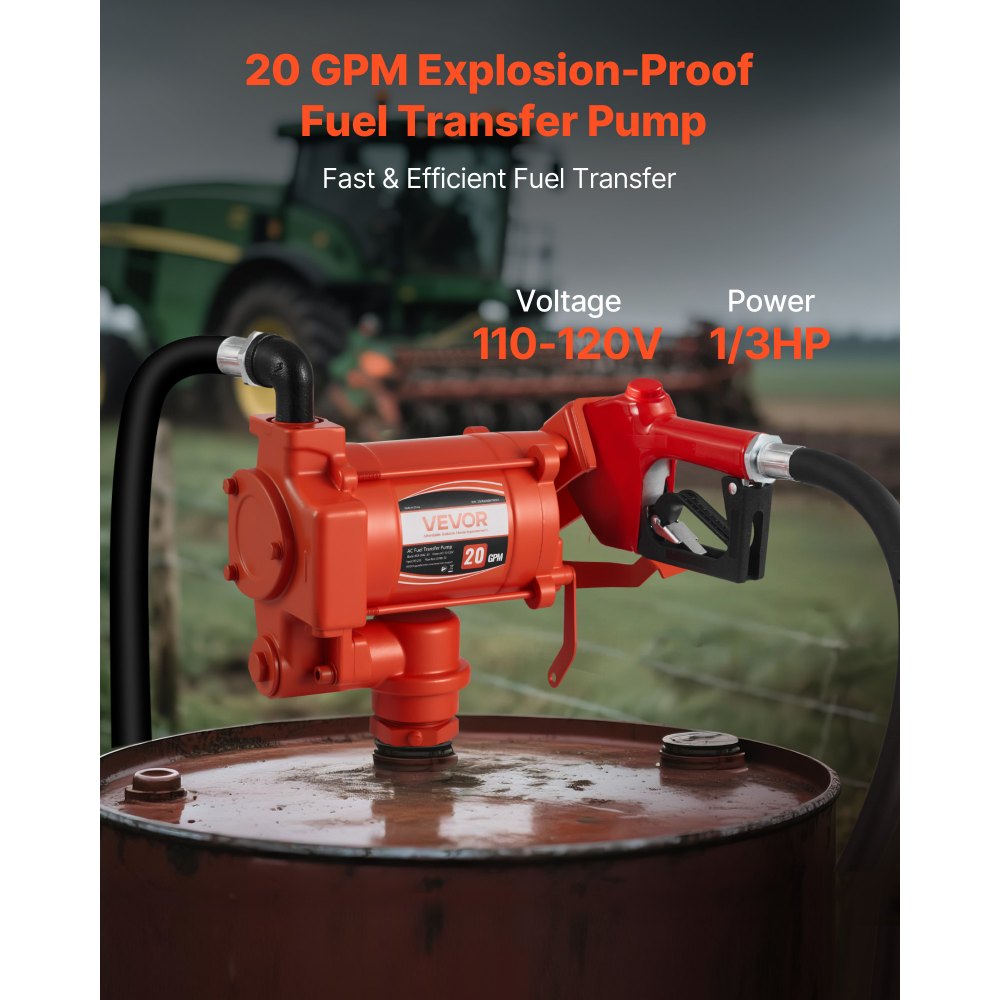 VEVOR Fuel Transfer Pump 230V, 20 GPM 76 L/min, AC Electric Oil Transfer Pump, with Auto Shut-Off Fuel Nozzle & Discharge Hose, High Flow Kit for Gasoline, Diesel, Kerosene, Biodiesel, Ethanol Blends