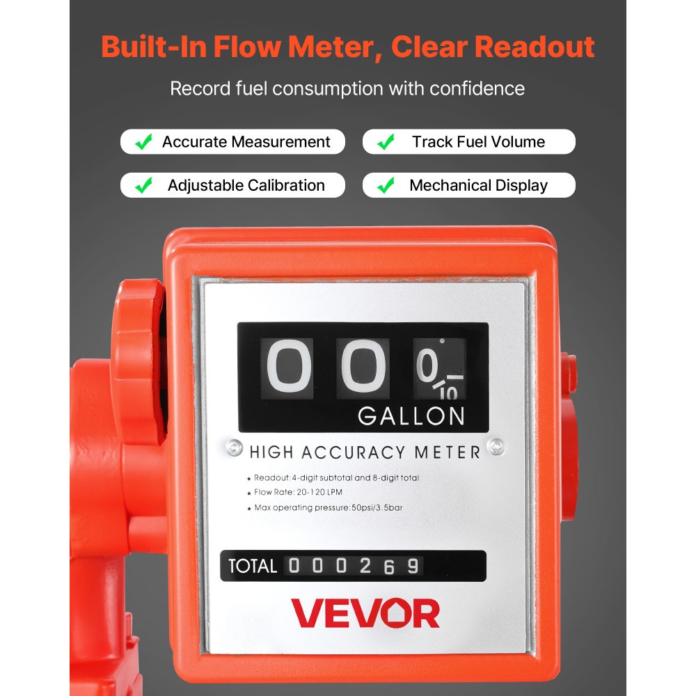 VEVOR Fuel Transfer Pump 110V, 20 GPM 76 L/min, AC Electric Oil Transfer Pump, with Meter, Auto Shut-Off Fuel Nozzle & Discharge Hose, High Flow for Gasoline, Diesel, Kerosene, Biodiesel, Ethanol