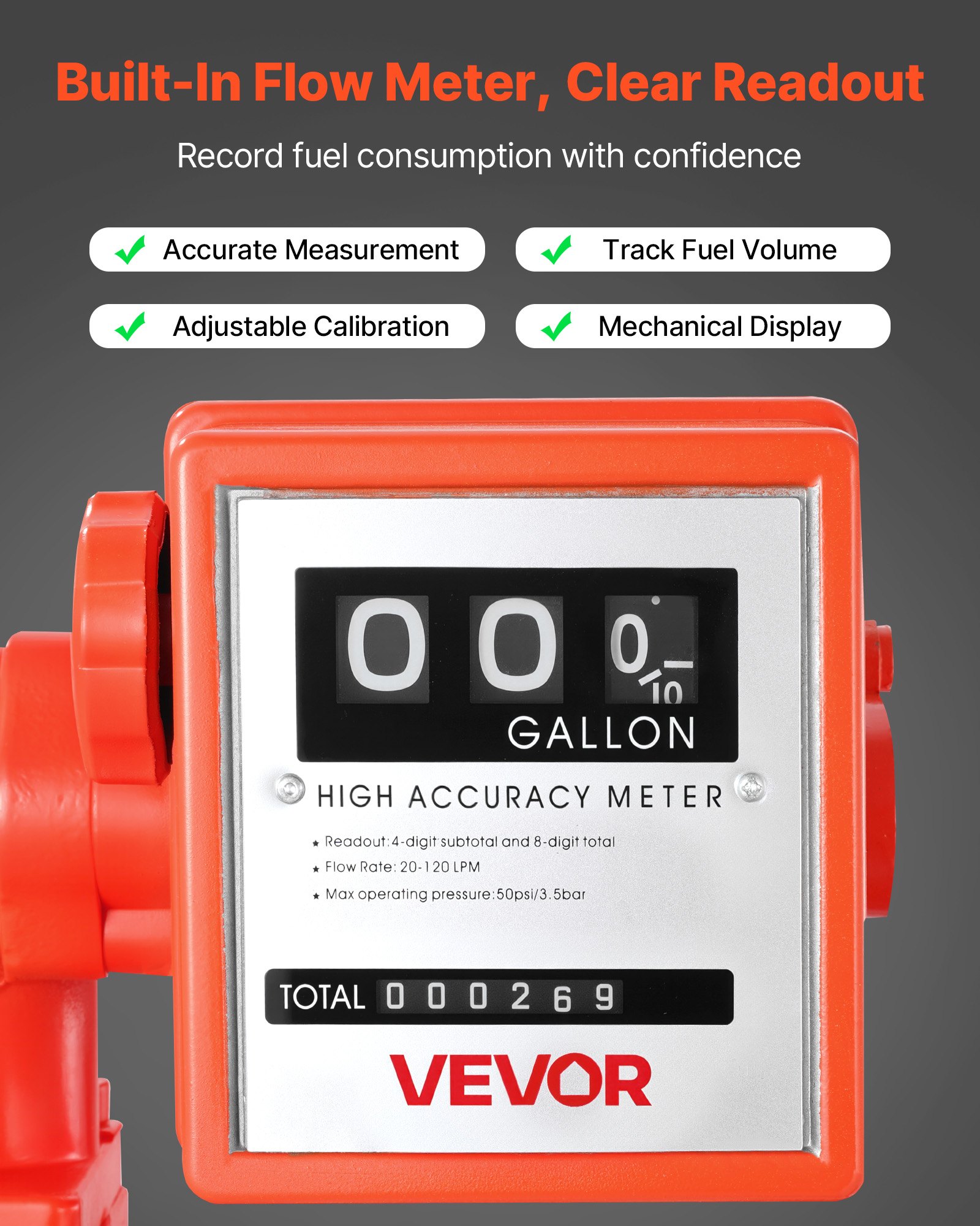 VEVOR Fuel Transfer Pump 110V, 20 GPM 76 L/min, AC Electric Oil Transfer Pump, with Meter, Auto Shut-Off Fuel Nozzle & Discharge Hose, High Flow for Gasoline, Diesel, Kerosene, Biodiesel, Ethanol
