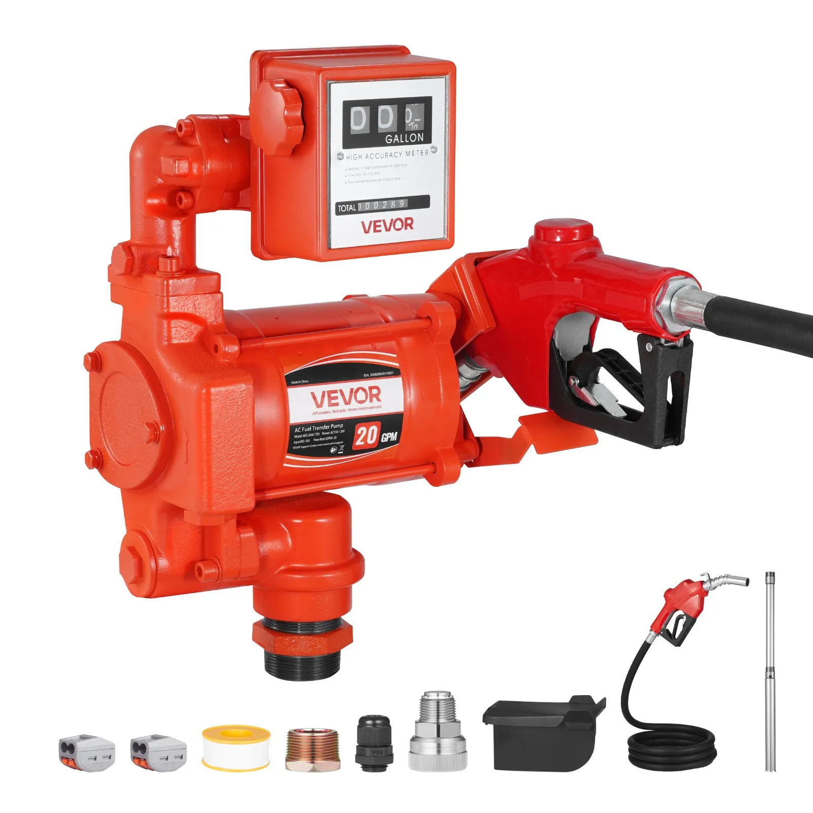 VEVOR Fuel Transfer Pump 110V, 20 GPM 76 L/min, AC Electric Oil Transfer Pump, with Meter, Auto Shut-Off Fuel Nozzle & Discharge Hose, High Flow for Gasoline, Diesel, Kerosene, Biodiesel, Ethanol