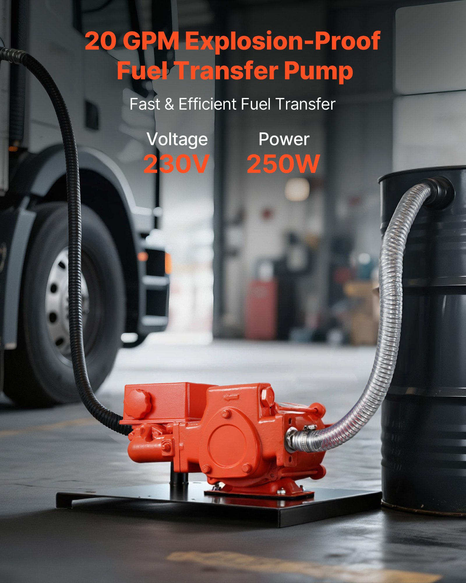 VEVOR Fuel Transfer Pump 230V, 20 GPM 76 L/min, AC Electric Oil Transfer Pump, with Meter, Auto Shut-Off Fuel Nozzle & Discharge Hose, High Flow for Gasoline, Diesel, Kerosene, Biodiesel, Ethanol